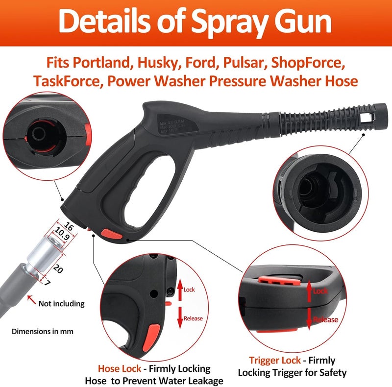 BEAR FORCE High Pressure Water Spray Gun Wand Nozzle, Replacement Pressure Washer Gun Compatible with Portland Pulsar Husky Powerwasher TaskForce TaskMaster ShopForce Electric Pressure Washers - Image 4