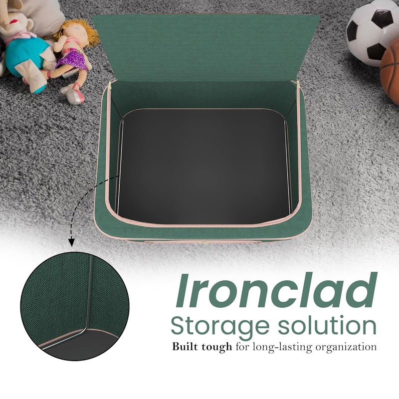 Kuber Industries Pack of 3 Foldable 66 Liter Cloth Organizer for Storage with Steel Frame Zip Handles See Through Saree Organiser for Wardrobe Seasonal Home Items LJ1GRN Green - Image 4