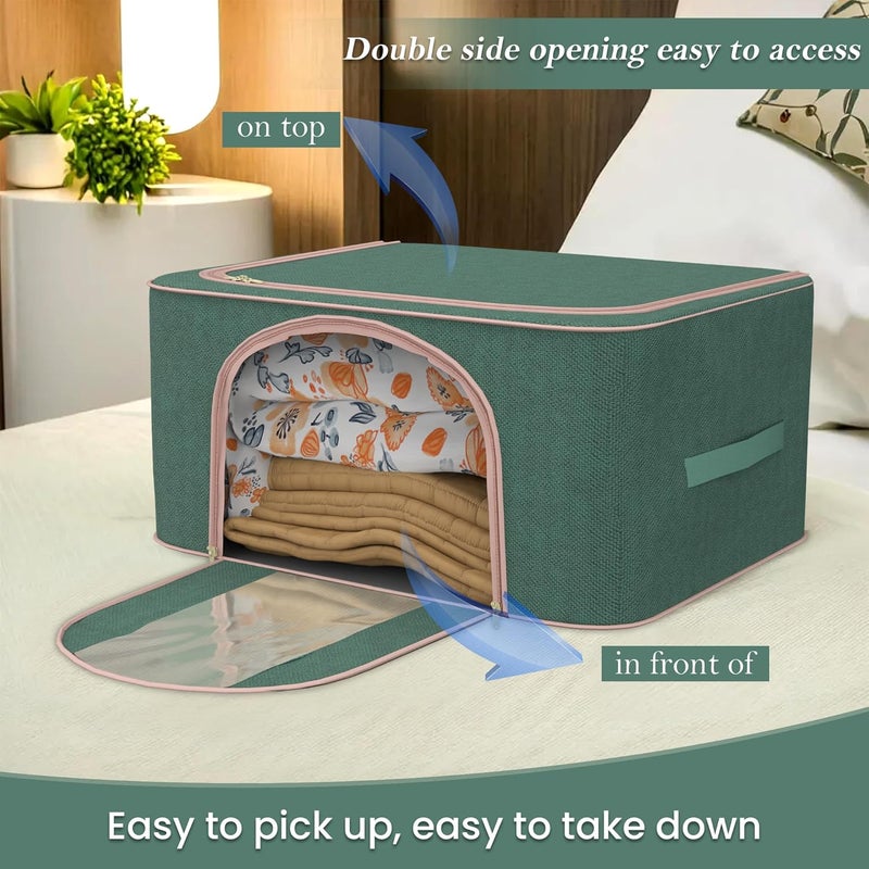 Kuber Industries Pack of 3 Foldable 66 Liter Cloth Organizer for Storage with Steel Frame Zip Handles See Through Saree Organiser for Wardrobe Seasonal Home Items LJ1GRN Green - Image 5