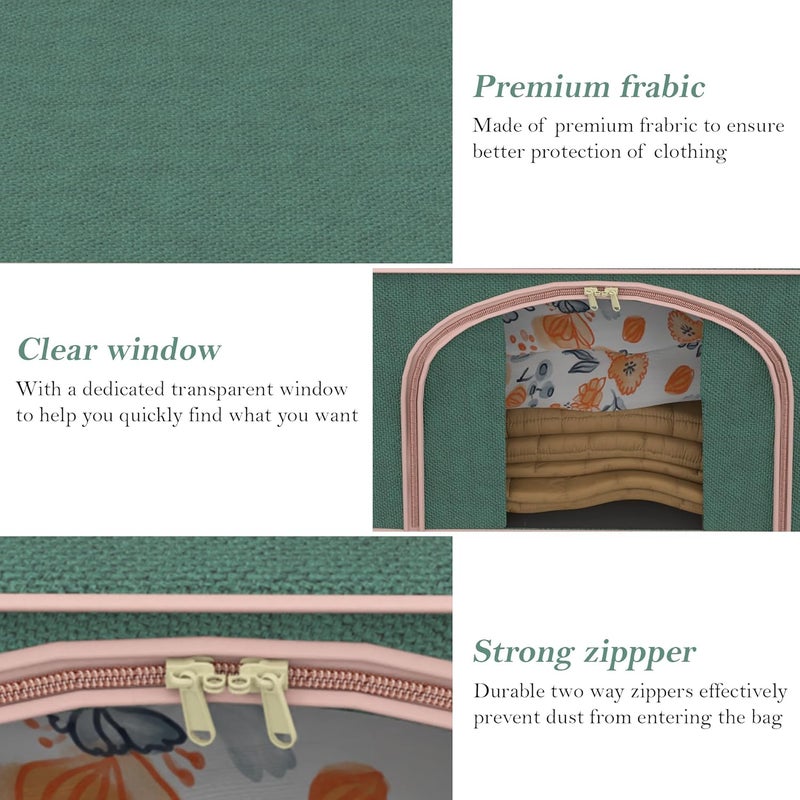 Kuber Industries Pack of 3 Foldable 66 Liter Cloth Organizer for Storage with Steel Frame Zip Handles See Through Saree Organiser for Wardrobe Seasonal Home Items LJ1GRN Green - Image 2