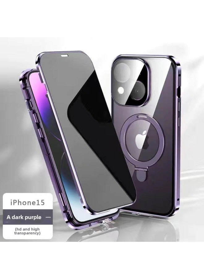 Suitable For Apple 16pro Mobile Phone Case Bracket Magneto Double-sided Full Covering Metallic Glass IPhone15 Product 14-Color:Dark Night Purple [peepproof Version]-Applicable Model:Apple 11promax  - Image 1