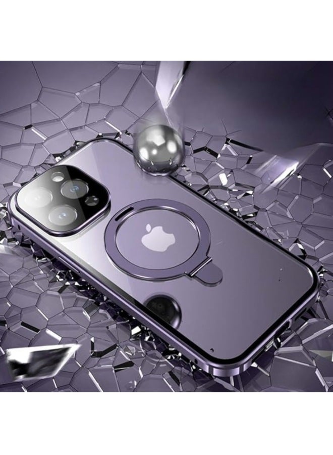 Suitable For Apple 16pro Mobile Phone Case Bracket Magneto Double-sided Full Covering Metallic Glass IPhone15 Product 14-Color:Dark Night Purple [peepproof Version]-Applicable Model:Apple 11promax  - Image 5