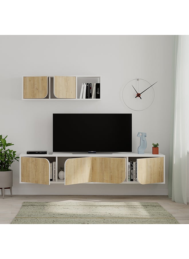 Mourah Home - Spark Tv Unit Up To 70 Inches With Storage - White/Oak - 2 Years Warranty - Image 1