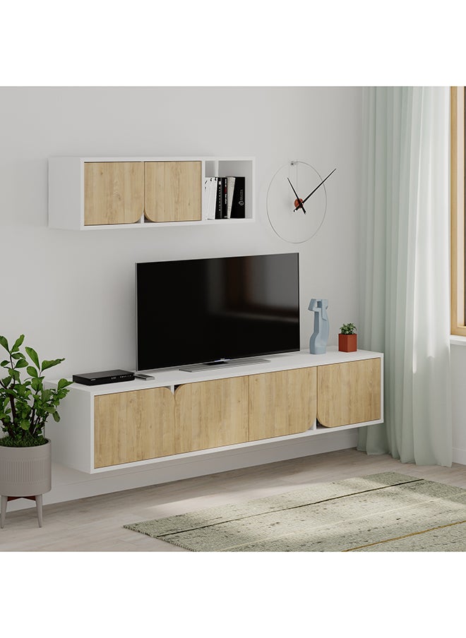 Mourah Home - Spark Tv Unit Up To 70 Inches With Storage - White/Oak - 2 Years Warranty - Image 1