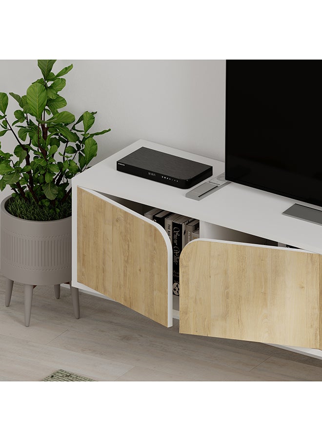 Mourah Home - Spark Tv Unit Up To 70 Inches With Storage - White/Oak - 2 Years Warranty - Image 1