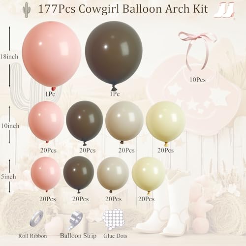Ceeulvu 177Pcs Cowgirl Balloon Arch Kit Pink Brown Ivory Sand White Balloon Garland with Bow Ribbons for Cowgirl Birthday Decorations Baby Shower First Rodeo Western Party Decor - Image 5