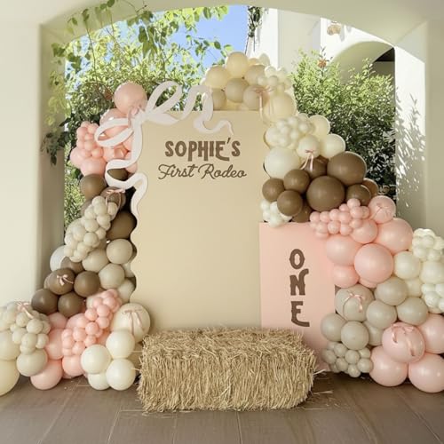 Ceeulvu 177Pcs Cowgirl Balloon Arch Kit Pink Brown Ivory Sand White Balloon Garland with Bow Ribbons for Cowgirl Birthday Decorations Baby Shower First Rodeo Western Party Decor - Image 1