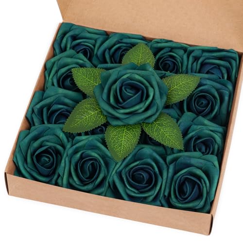 BLEUM CADE 16Pcs Artificial Flowers Fake Roses with Stems Army Green Boxed Foam Roses for DIY Bouquets Centerpieces Wedding Party Arrangement Bridal Shower Decor - Image 1