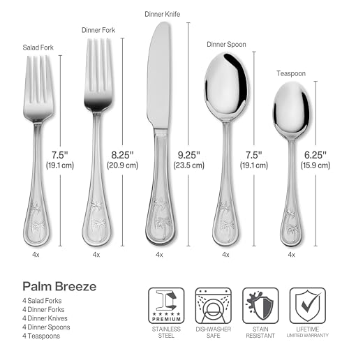 Towle Everyday Palm Breeze Flatware Service for 4, 20 Piece Set, 18/0 Stainless Steel, Silverware Set - Image 3