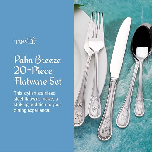 Towle Everyday Palm Breeze Flatware Service for 4, 20 Piece Set, 18/0 Stainless Steel, Silverware Set - Image 2