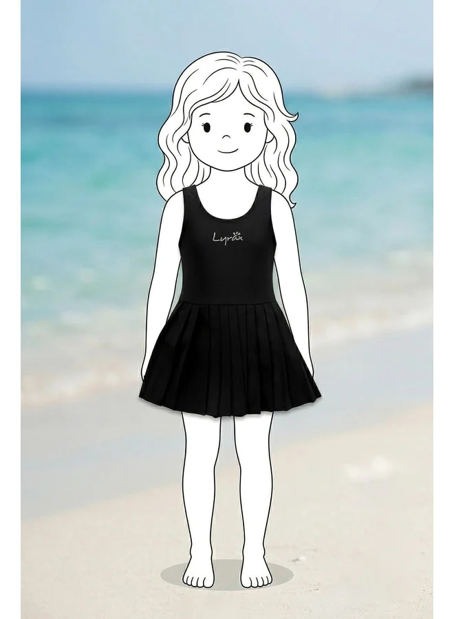 zuzunga Girl Black Pleated Skirt Sports Dress Swimsuit.