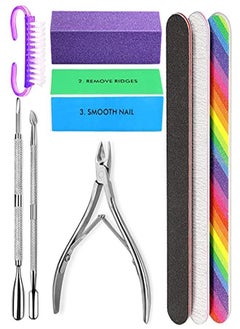 Re Nail File Kit-3Pcs Double Sided Nail File, Rectangular Nail Buffer, 4 Step Buffing Block, 3Pcs Cuticle Clipper & Pusher, And Nail Brush, Complete Nail Kit With Buffer For Salon Nail Art
