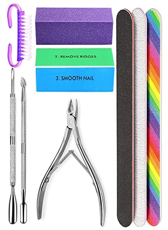 HNYYZL Re Nail File Kit-3Pcs Double Sided Nail File, Rectangular Nail Buffer, 4 Step Buffing Block, 3Pcs Cuticle Clipper & Pusher, And Nail Brush, Complete Nail Kit With Buffer For Salon Nail Art  - Image 1