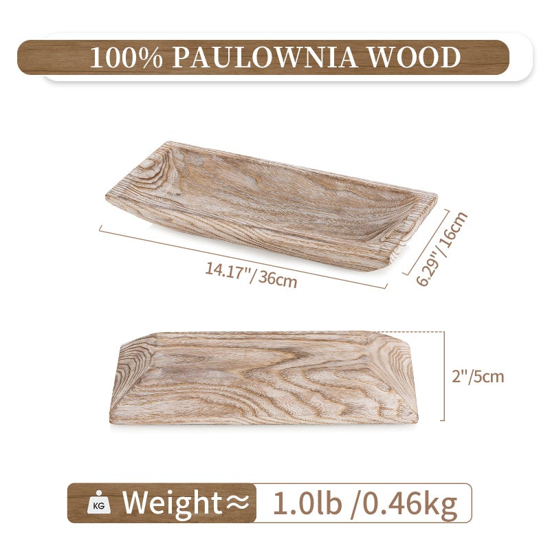 Hanobe Decorative Wood Dough Bowl: Long Wooden Bowl for Entry Way Table Home Decor - Coffee Table Decor for Living Room - Dining Table Centerpiece Decor, White - Image 5
