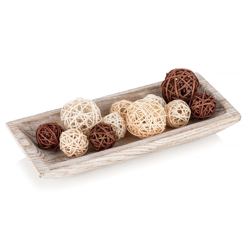 Hanobe Decorative Wood Dough Bowl: Long Wooden Bowl for Entry Way Table Home Decor - Coffee Table Decor for Living Room - Dining Table Centerpiece Decor, White - Image 1