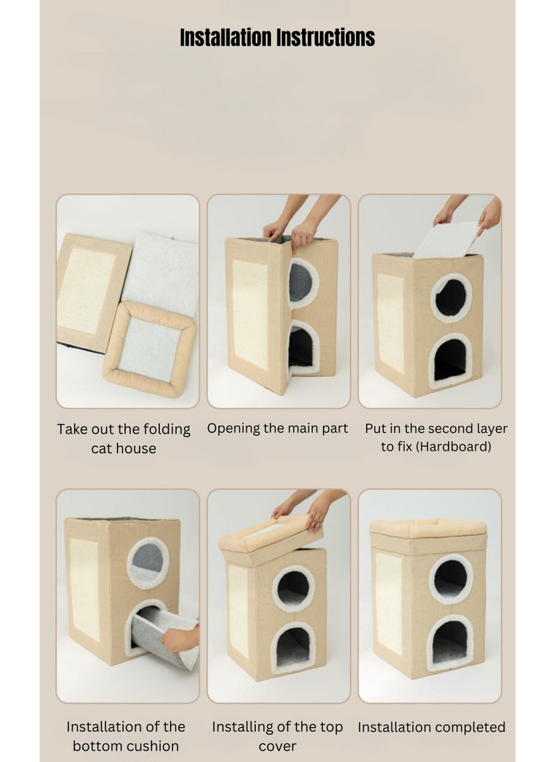 Next Vogue Cat House for Indoor Cat, Cat Condo Bed, 3 Layer Cat Bed with Scratch Pad and Hideaway Cube, Large Enclosed Cat Bed for Multi Cats Family, 62x40x40 CM - Image 5