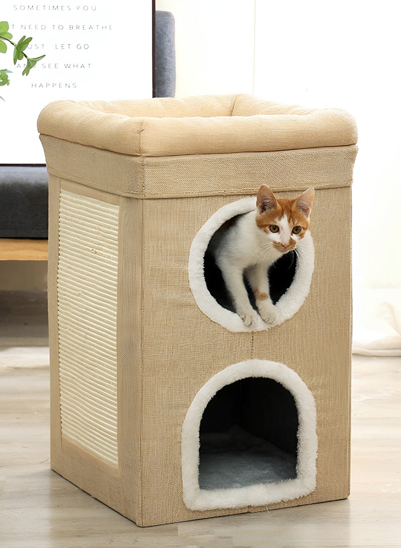 Next Vogue Cat House for Indoor Cat, Cat Condo Bed, 3 Layer Cat Bed with Scratch Pad and Hideaway Cube, Large Enclosed Cat Bed for Multi Cats Family, 62x40x40 CM - Image 1