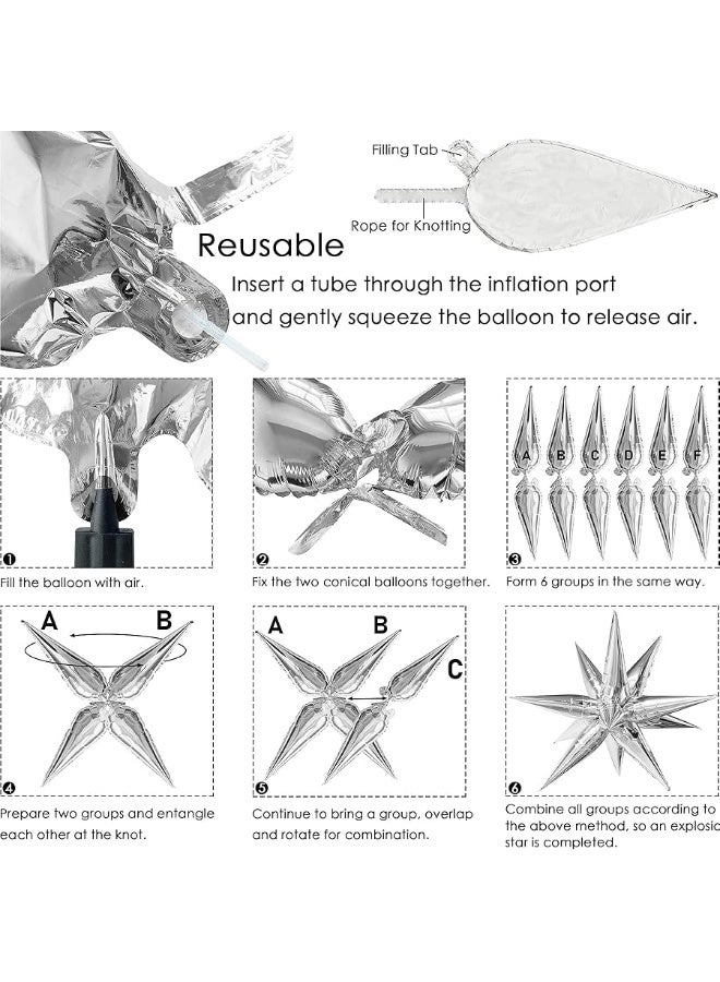 ZAKVOOR 60 Pcs Star Balloons 12 Spike Foil Explosion Party Decoration Balloons for Christmas New Year Eve Birthday (Silver) - Image 2