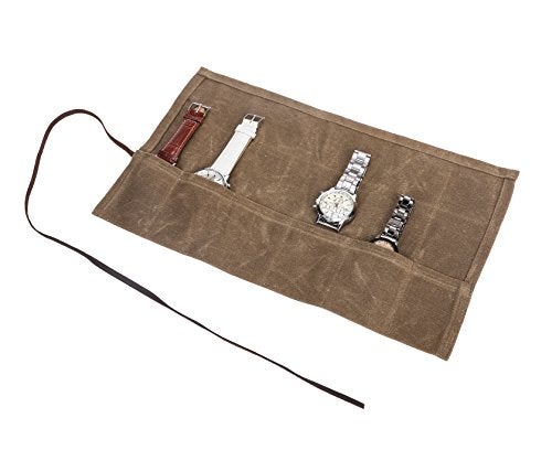 Hersent Waxed Canvas Watch Roll Handmade Waterproof Multi-Purpose Travel Case Watch Roll-up Organizer Holds 6 Wristwatches Best Gift for Him Her Boyfriend Girlfriend Mom Dad Wife & Husband HGJ03-I - Image 3