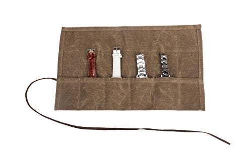 Hersent Waxed Canvas Watch Roll Handmade Waterproof Multi-Purpose Travel Case Watch Roll-up Organizer Holds 6 Wristwatches Best Gift for Him Her Boyfriend Girlfriend Mom Dad Wife & Husband HGJ03-I - Image 2