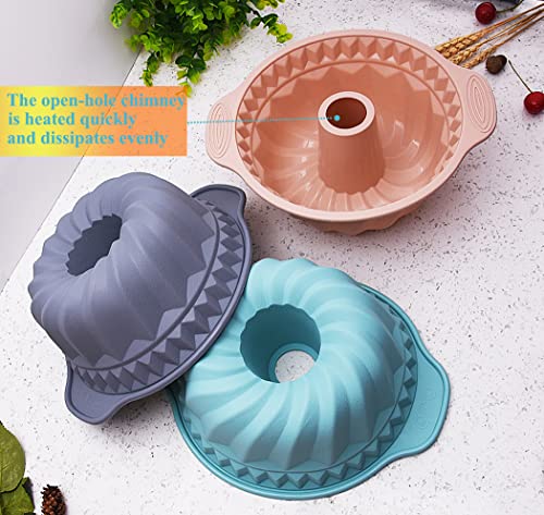 Kenond 9.5 Inch Silicone Cake Pans, Non-stick Fluted Cake Pan with Sturdy Handle, Cake Baking Molds, Perfect Bakeware for Cake, Jello, Gelatin, Bread, Para Gelatinas (Gray) - Image 5