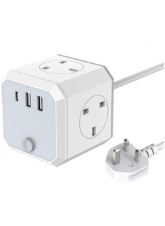 Necomi Multi Plug Extension Lead, 4 Way 4 UK Standard Plugs Socket adapter,1.8M Extension Cord,2 USB + 1 Type C Ports (5V/3.4A Max) for Home|Dorm|Office|Travel  - Image 1