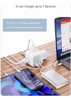 Necomi Multi Plug Extension Lead, 4 Way 4 UK Standard Plugs Socket adapter,1.8M Extension Cord,2 USB + 1 Type C Ports (5V/3.4A Max) for Home|Dorm|Office|Travel  - Image 4