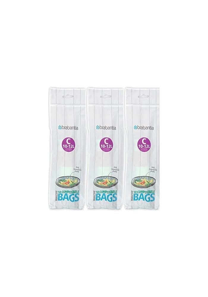 Brabantia 100% Compostable Bin Liners, 10-12 Litres (C), 30 Pieces - Image 1