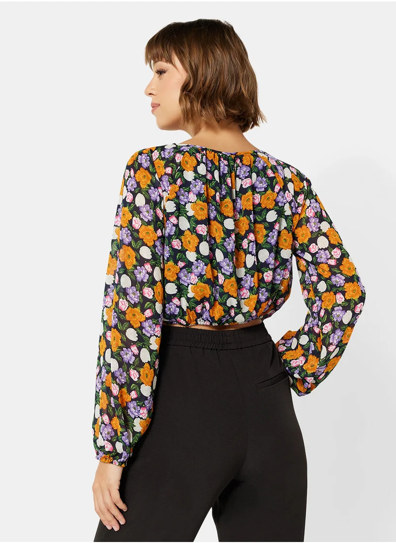 اونلي Floral V-Neck Crop Top