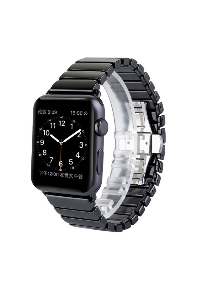 HUANLONG - HUANLONG Apple Watch 38mm Band, Luxury Ceramic Bracelet Watch Band Strap Replacement Wrist Band for Apple Watch & Sport & Edition Iwatch 42/38mm with Adapter (Ceramic Black 38mm) - Image 1