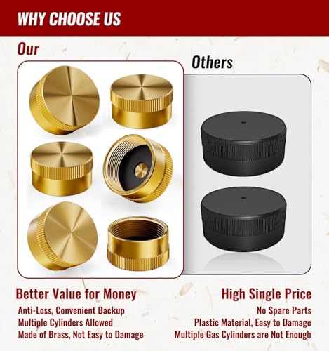 CALPOSE Propane Tank Cap, 6Pcs Solid Brass Refill Propane Bottle Cap for All 1LB Gas Tank, Cylinder Sealed Protect Cap Protects The Cylinder Thread Suitable for Camping, Barbecue, Heater, Grill - Image 3