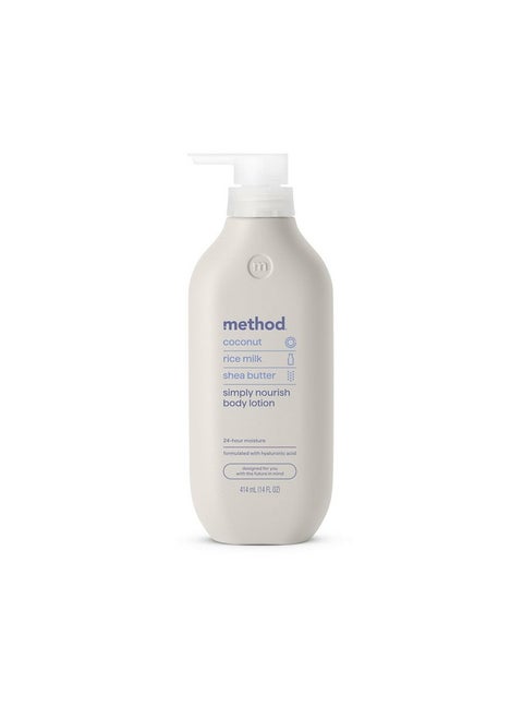 Method Body Lotion, Simply Nourish, Coconut, Rice Milk + Shea Butter notes, 24 Hours of Moisture 14 oz