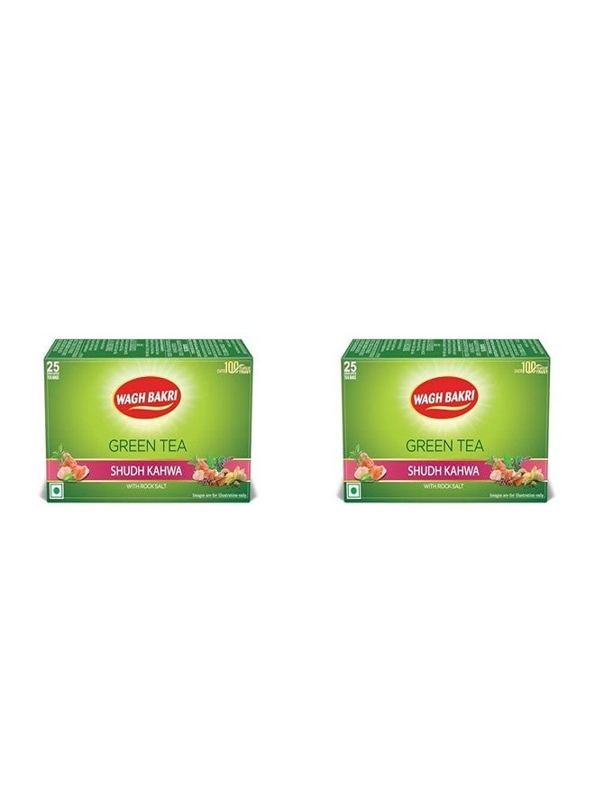 Wagh Bakri Green Tea Shudh Kahwa Tea Bag, 25 Tea Bag*2.5G, 62.5 Grams (Pack of 2) - Image 1