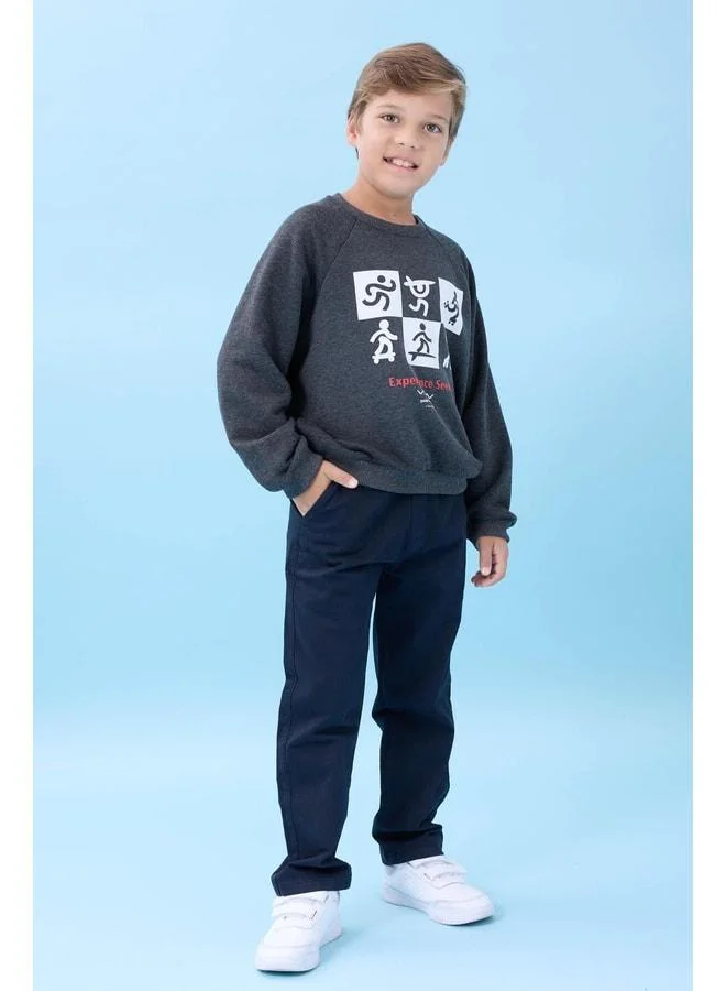 Perendi Boy's Bicycle Neck Seasonal Printed Sweatshirt in Anthracite.