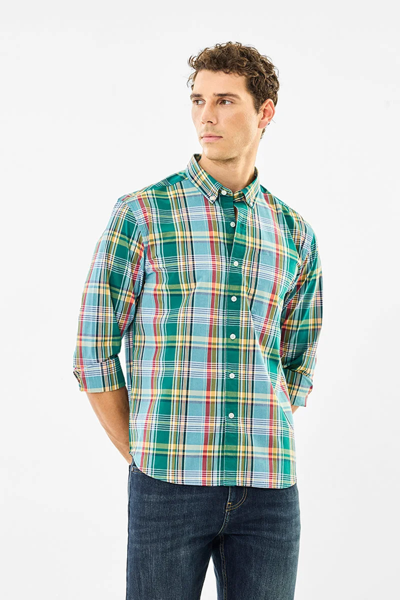 SNITCH قميص قطني % بنقشة مربعات بقصة عادية