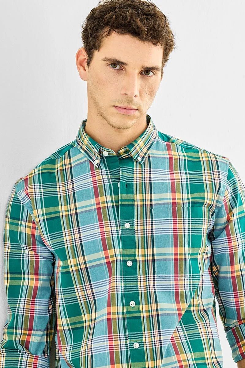 سنيتش قميص قطني % بنقشة مربعات بقصة عادية