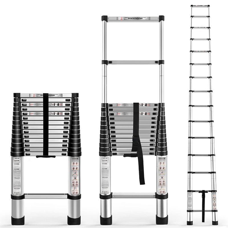 YSMN 145 FT Telescoping Ladders Heavy Duty Aluminum Collapsible Ladder Load Bearing 330 LBS Extension Ladders Applicable to Household Use Outdoor Work