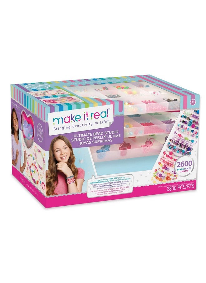 Make It Real Make It Real - Ultimate Bead Studio. DIY Tween Girls Beaded Jewelry Making Kit. Arts and Crafts Kit Guides Kids to Design and Create Beautiful Bracelets, Necklaces, Rings and Headbands  - Image 1