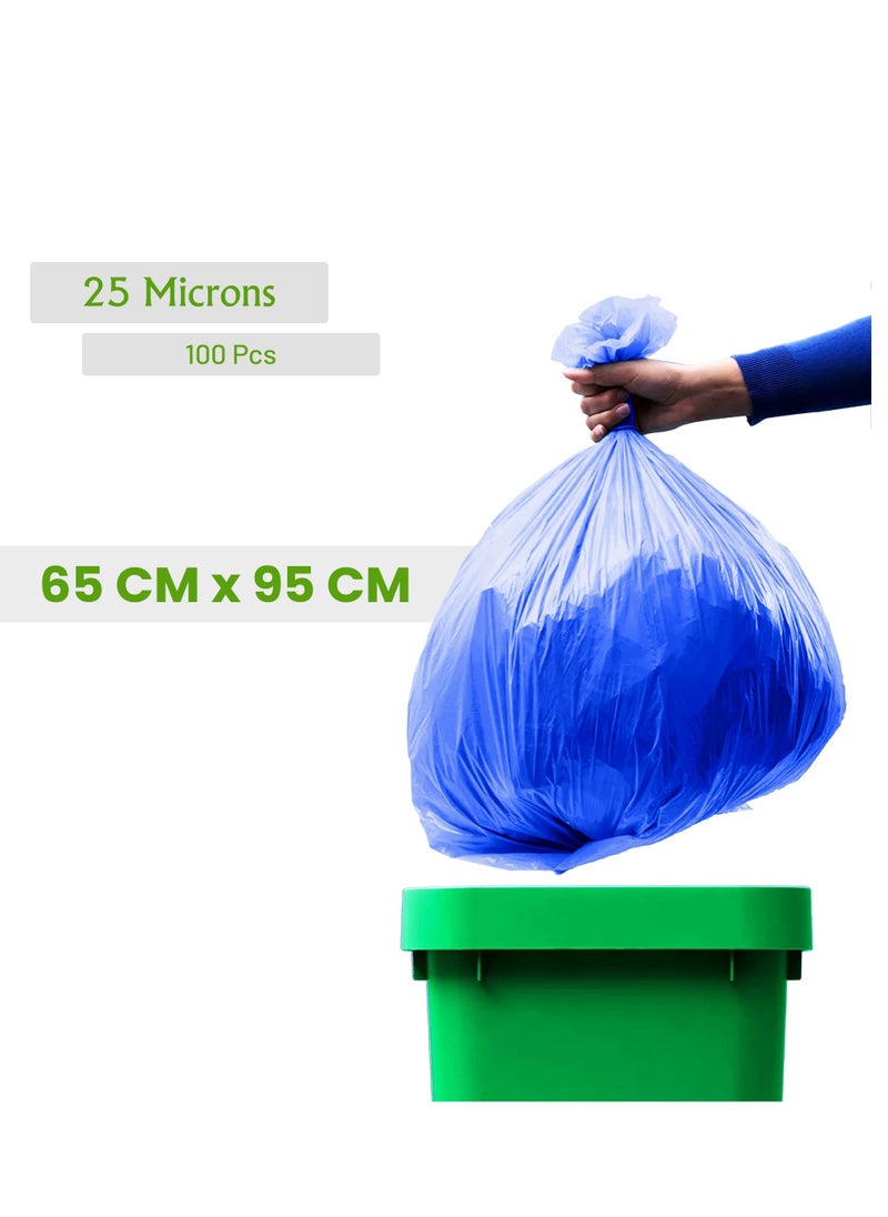 Hi Care - {Pack of 100 Bags} Garbage Bag Blue 65x95cm 25 Micron Heavy Duty Oxo Biodegradable Plastic Bag Medium Trash Bags Dustbin Bags Waste Bag Office Bag Strong And Durable Bin Bag Garbage Bag Medium - Image 1