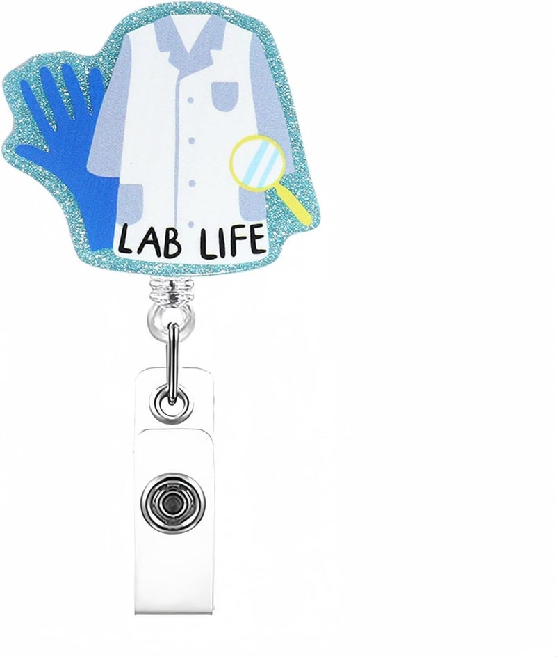 Glittering Acrylic Badge Holder with Belt Clip Retractable Badge Holder with Metal Clip for Nurse Doctor Teacher Hospital Badge Clip with Cord - Image 1