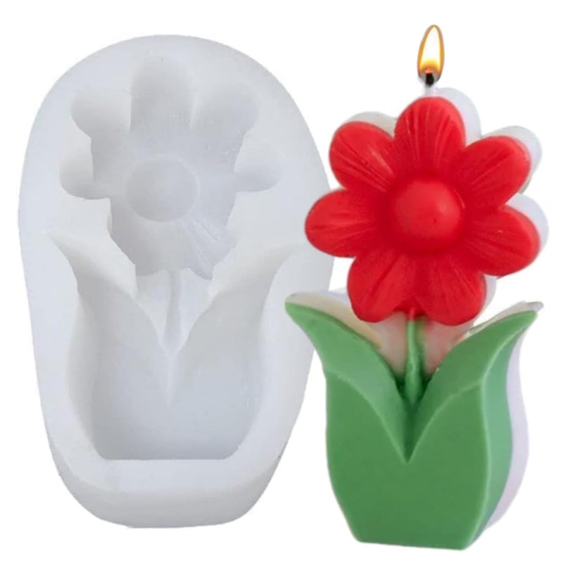 SOFTCREATO Flower Silicone Candle Mould | 3D Sunflower Daisy Flower Stick Candle Silicone Mold I Candle Casting Molds for DIY Handmade Chocolate, Cake Décor, Fondant, Aromatherapy, Soap, Polymer Clay Resin Art Craft Making (1 pcs) - Image 1