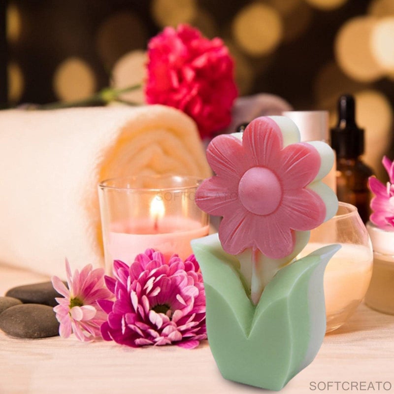 SOFTCREATO Flower Silicone Candle Mould | 3D Sunflower Daisy Flower Stick Candle Silicone Mold I Candle Casting Molds for DIY Handmade Chocolate, Cake Décor, Fondant, Aromatherapy, Soap, Polymer Clay Resin Art Craft Making (1 pcs) - Image 2