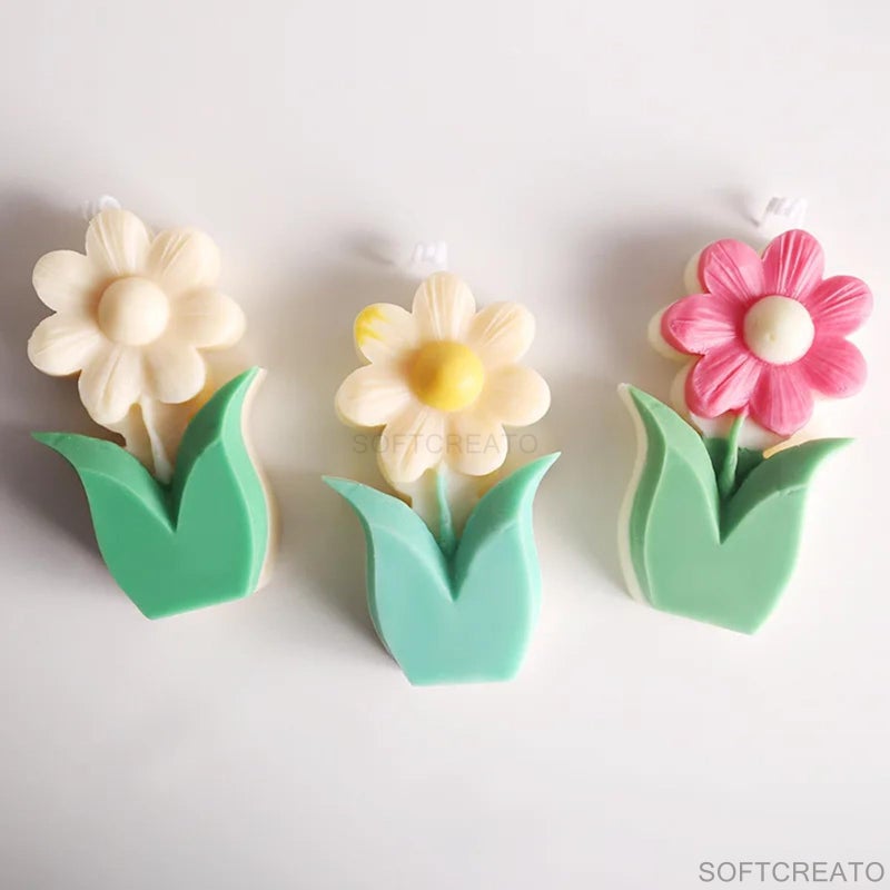 SOFTCREATO Flower Silicone Candle Mould | 3D Sunflower Daisy Flower Stick Candle Silicone Mold I Candle Casting Molds for DIY Handmade Chocolate, Cake Décor, Fondant, Aromatherapy, Soap, Polymer Clay Resin Art Craft Making (1 pcs) - Image 4