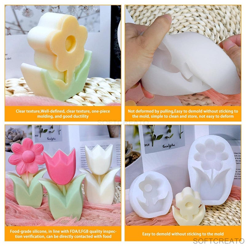 SOFTCREATO Flower Silicone Candle Mould | 3D Sunflower Daisy Flower Stick Candle Silicone Mold I Candle Casting Molds for DIY Handmade Chocolate, Cake Décor, Fondant, Aromatherapy, Soap, Polymer Clay Resin Art Craft Making (1 pcs) - Image 5