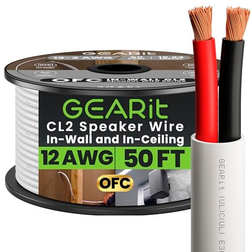 GearIT 12/2 Speaker Wire (50 Feet) 12AWG Gauge - in Wall Audio Speaker Wire Cable / CL2 Rated / 2 Conductors - OFC Oxygen-Free Copper, White 50ft - Image 1
