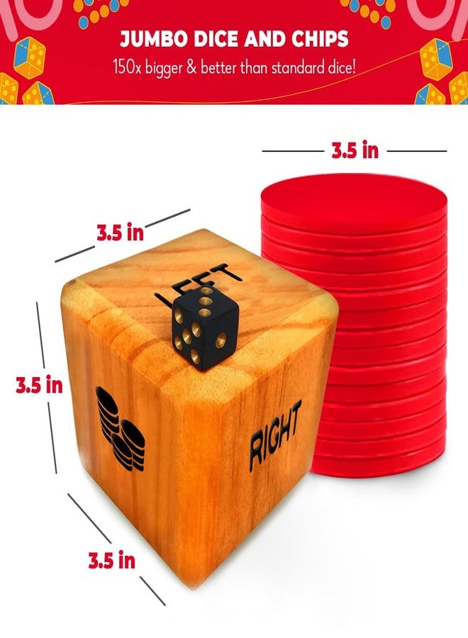 SWOOC Games® - Giant Right Center Left Dice Game (All Weather) with 24 Large Chips & Carry Bag - Jumbo Wooden Lawn Game - Big Backyard Games for Family - Indoor/Outdoor - Left Right Center Dice Set - Image 5
