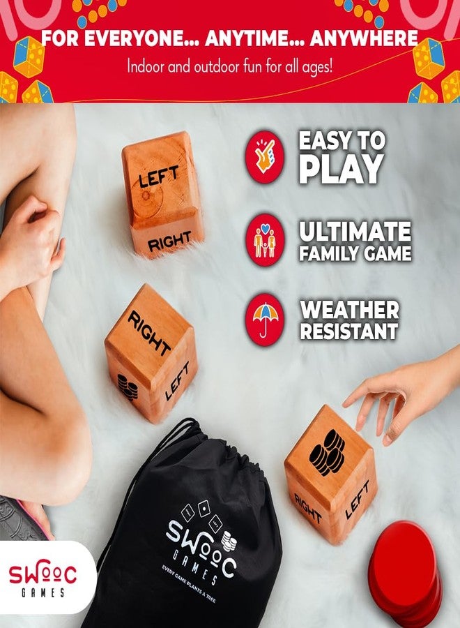 SWOOC Games® - Giant Right Center Left Dice Game (All Weather) with 24 Large Chips & Carry Bag - Jumbo Wooden Lawn Game - Big Backyard Games for Family - Indoor/Outdoor - Left Right Center Dice Set - Image 3