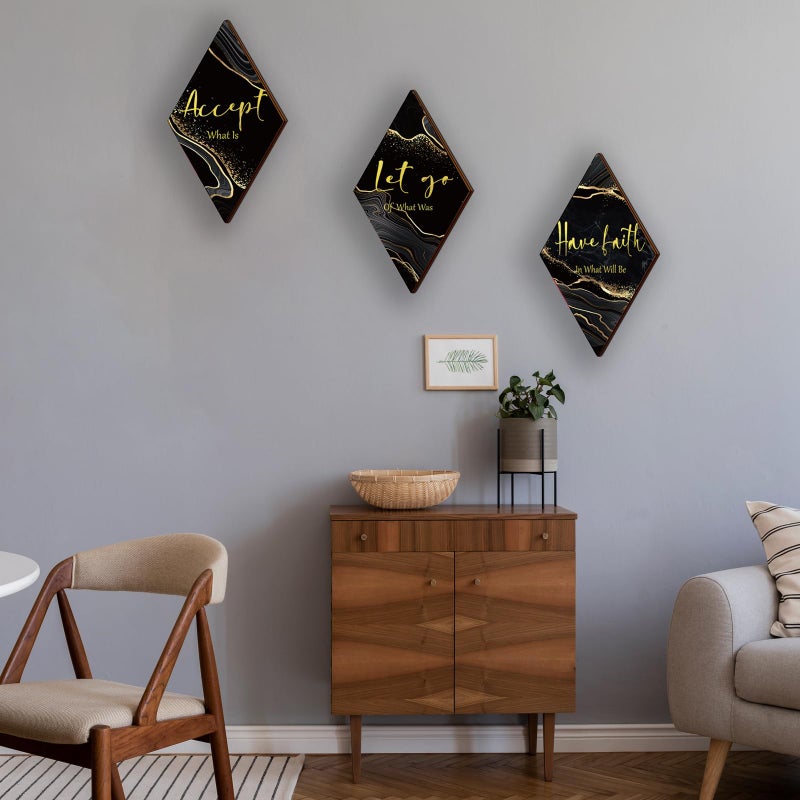 ONIZHITY 3 Pcs Black And Gold Bathroom Decor Gold Wall Decor with Accept Let Go Have Faith Quote Rustic Vintage Farmhouse Wooden Hanging Signs for Women Home Laundry Living Room Bedroom(Black Gold  12 x 7Inch) - Image 5