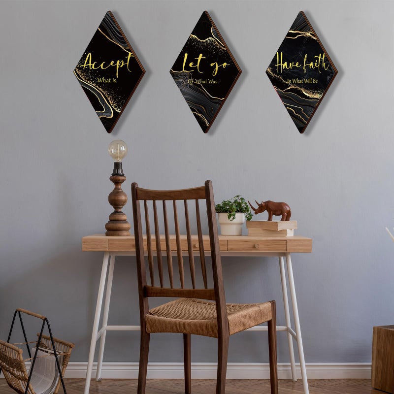 ONIZHITY 3 Pcs Black And Gold Bathroom Decor Gold Wall Decor with Accept Let Go Have Faith Quote Rustic Vintage Farmhouse Wooden Hanging Signs for Women Home Laundry Living Room Bedroom(Black Gold  12 x 7Inch) - Image 2