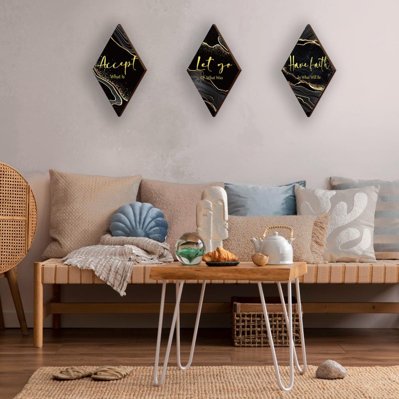ONIZHITY 3 Pcs Black And Gold Bathroom Decor Gold Wall Decor with Accept Let Go Have Faith Quote Rustic Vintage Farmhouse Wooden Hanging Signs for Women Home Laundry Living Room Bedroom(Black Gold  12 x 7Inch) - Image 3